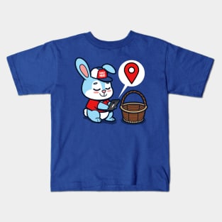 Funny Cute Kawaii Techie Easter Bunny Using GPS Original Cartoon Kids T-Shirt
